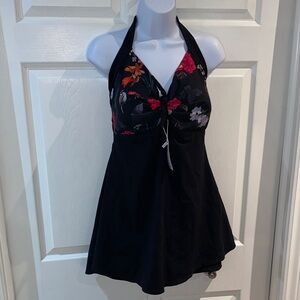 Cocoship Vintage Pin Up Swimdress Swimsuit Retro One Piece Skirtini Size 18